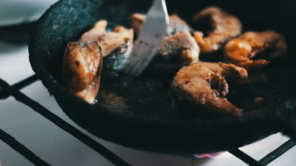 鱼在平锅里煎至金黄 — 图库视频影像