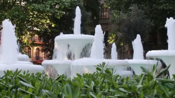 Belle fontane vive di acqua bollente nel parco di Baku, Azerbaijan.Shinning spruzzi d'acqua — Video Stock