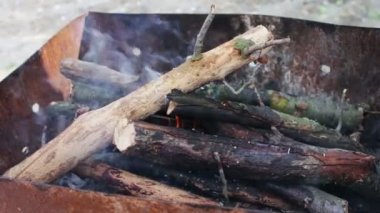 Kuru yaşlı ağaç dalları içinde mangal yakmak