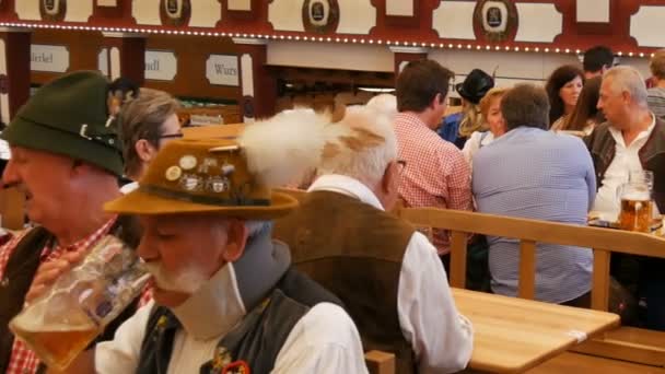 17. september 2017 - münchen, deutschland: viele betrunkene männer feiern und tanzen in einer bierhalle.. — Stockvideo