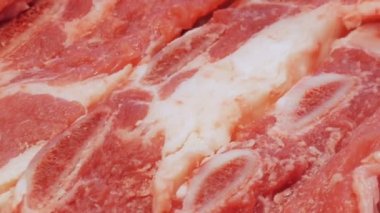 Taze pembe ve lezzetli sığır eti beyaz çizgiler makro yakın çekim Manzaralı