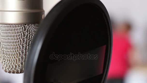 Studio microphone in recording studio close up view — Stock Video