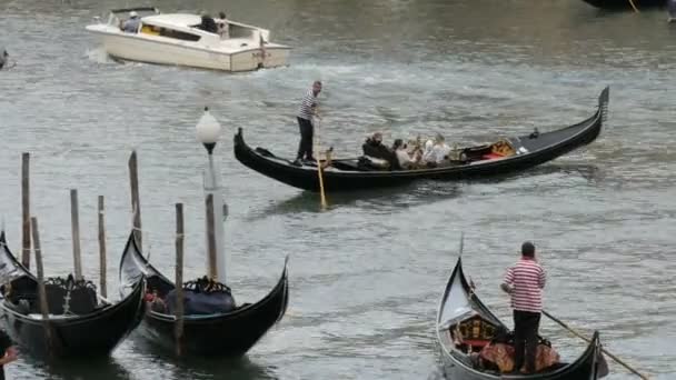 ヴェネツィアの大運河に車を停めベニス, イタリア、2017 年 9 月 7 日: 美しい新しいプレジャー ボート — ストック動画