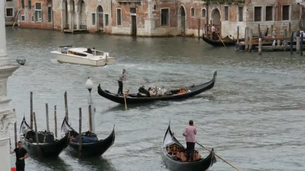 VENISE, ITALIE, 7 SEPTEMBRE 2017 : l'un des canaux vénitiens pittoresques sur lesquels courent gondoles et gondoliers roulés touristes — Video