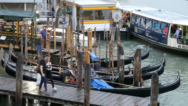 Venedik, İtalya, 7 Eylül 2017: Venedik Canal Grande'ye Park güzel yeni zevk tekneler — Stok video