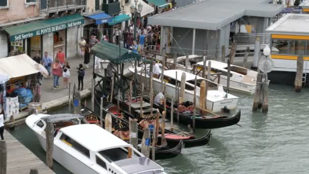 Venedik, İtalya, 7 Eylül 2017: Güzel yeni zevk tekneler ve gondol Venedik Canal Grande'ye Park — Stok video