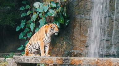 Pitoresk şelale arka plan üzerinde güzel görkemli kaplan