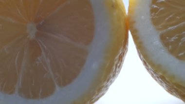 Kesilmiş limon makro yakın çekim beyaz arka plan üzerinde görünümü