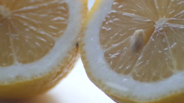 Вырезать лимонный макрос закрыть вид на белом фоне — стоковое видео
