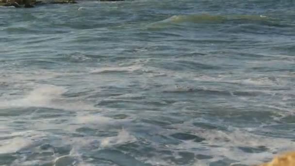 Burza fale morskie z pianką. Malowniczy krajobraz niespokojnego morza — Wideo stockowe