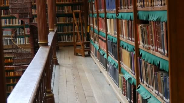 Hermosas estanterías vintage en la antigua biblioteca en el Rijksmuseum, Amsterdam — Vídeo de stock