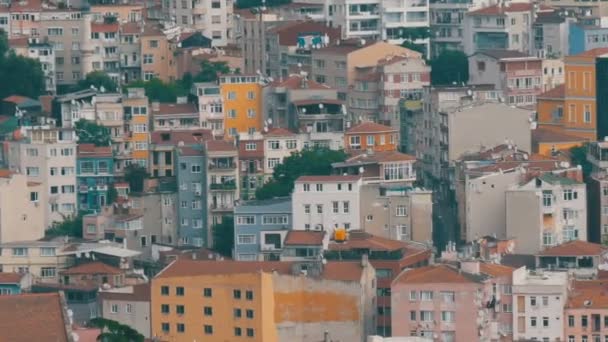 Aerial view of Istanbul from Galata tower. City Panoramic view with many different house roofs — Stock Video