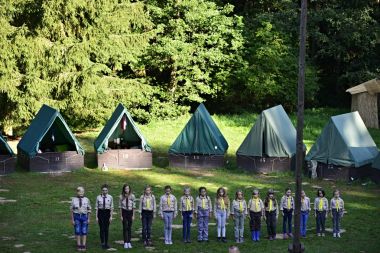 Czech boy and girl scouts during their summer camp. Czech scouts usually stay in tents for 2 or 3 weeks. August 10, 2017; Drahnovice in Czech republic clipart