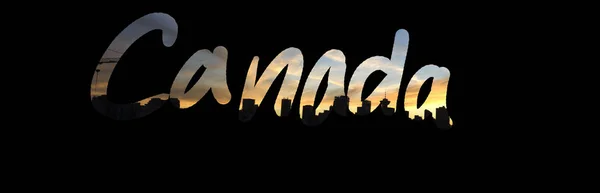 Ručně vyráběné Kanada psaní s Kanadou Panorama silueta — Stock fotografie