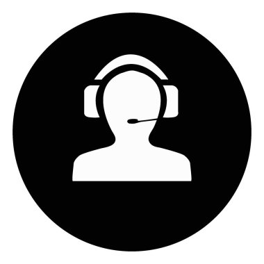 Düz sarı simge siyah bir izole çağrı merkezi için bir kişinin