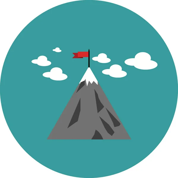 Mountain low-poly style Icono con una bandera roja. Ilustración del concepto de éxito — Archivo Imágenes Vectoriales