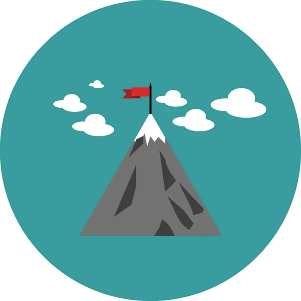 Icône de montagne de style low-poly avec un drapeau rouge. Illustration du concept de succès — Image vectorielle