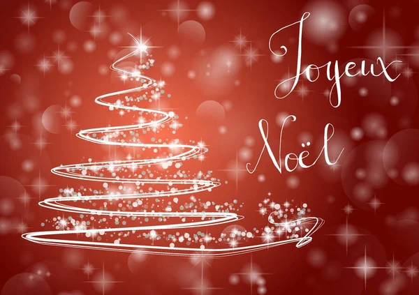 Arbre de Noël sur fond rouge brillant avec l'inscription "Joyeux Noël" en français "Joyeux Noel " — Image vectorielle