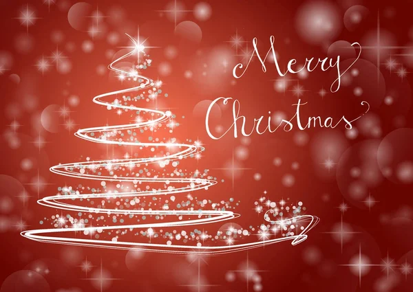 Новорічні ялинки на блискучі червоні фону з написання "Merry Christmas" — стоковий вектор