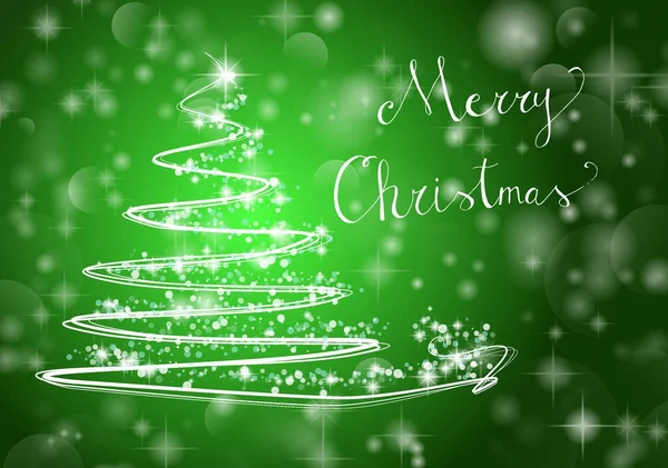 Різдвяна ялинка на блискучому зеленому тлі з написанням "Весела — стоковий вектор
