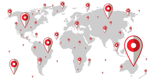 Kaart van de wereld reizen met navigator punten. Reis conceptontwerp. Vectorillustratie — Stockvector
