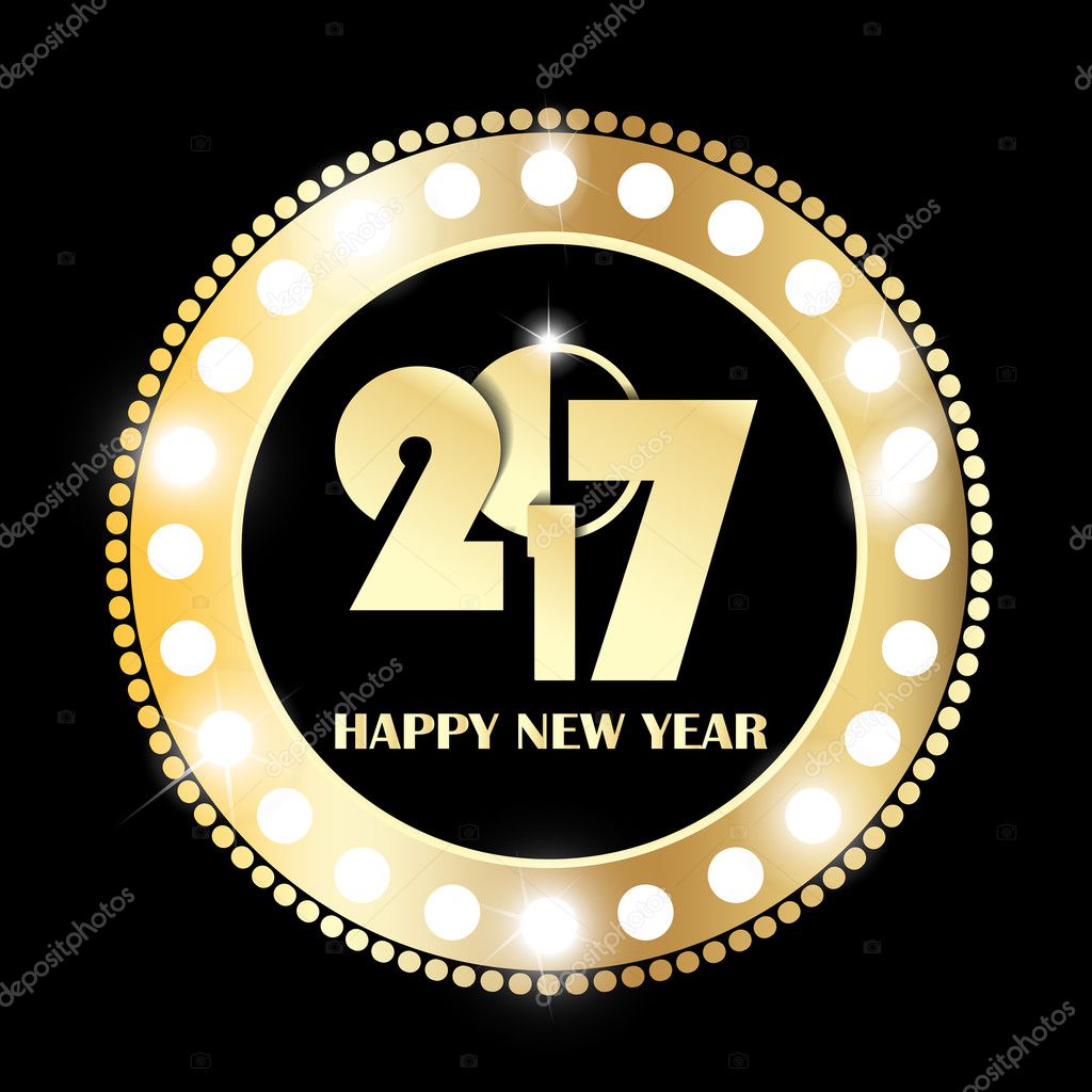 Shining retro gold circle vintage banner with lights on black background.  New Year 2017 concept. Vector illustration Stock Vector Image by ©BoxerX  #124986406