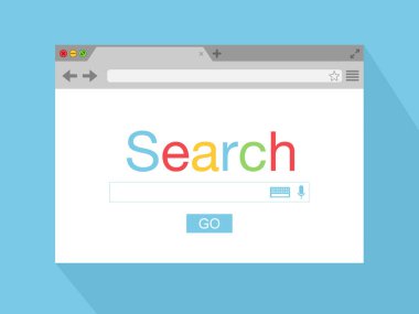 Camgöbeği arka plan üzerinde düz stil tarayıcı penceresi. Arama motoru. Hisse senedi vektör çizim