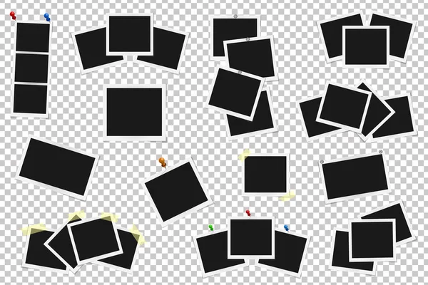 现实的矢量相框上胶带，销子和铆钉的集。矢量图模板照片设计 — 图库矢量图片
