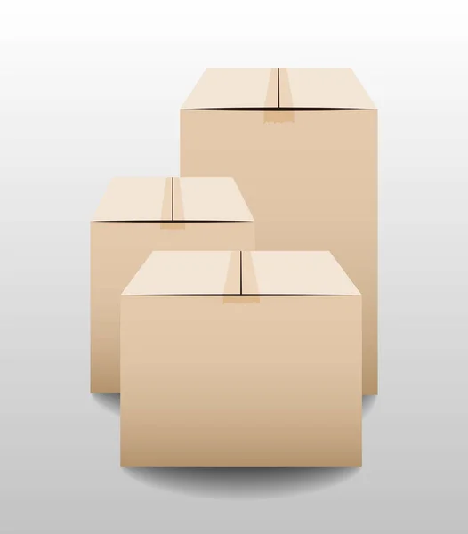 Brown uzavřené krabičce dodávky balení krabice izolované na šedém pozadí. Vektorové ilustrace — Stockový vektor