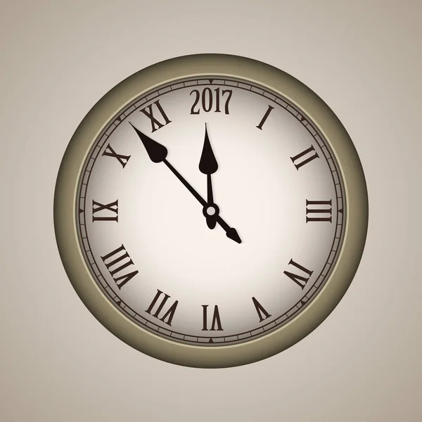 Año Nuevo 2017 concepto con reloj vintage estilo bronce. Ilustración vectorial — Vector de stock
