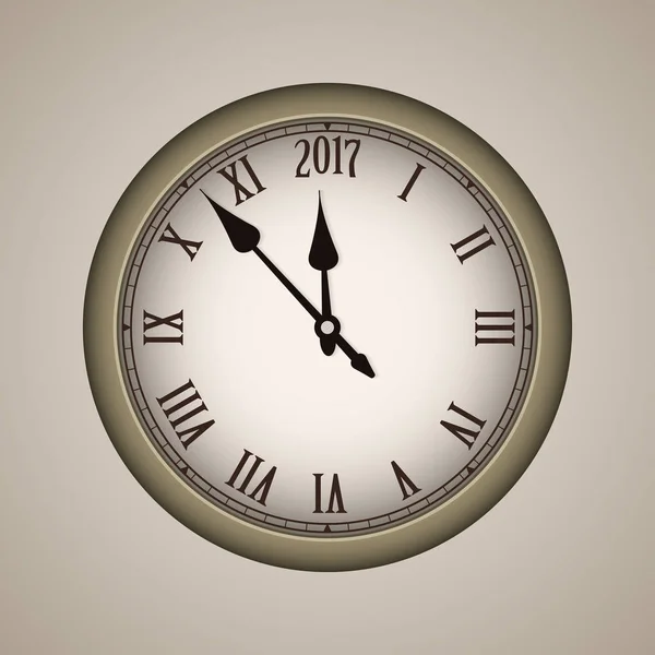 Año Nuevo 2017 concepto con reloj vintage estilo bronce. Ilustración vectorial — Archivo Imágenes Vectoriales