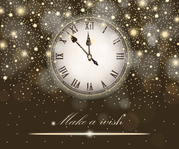 New Year and Christmas concept with vintage clock gold style. Vector illustration