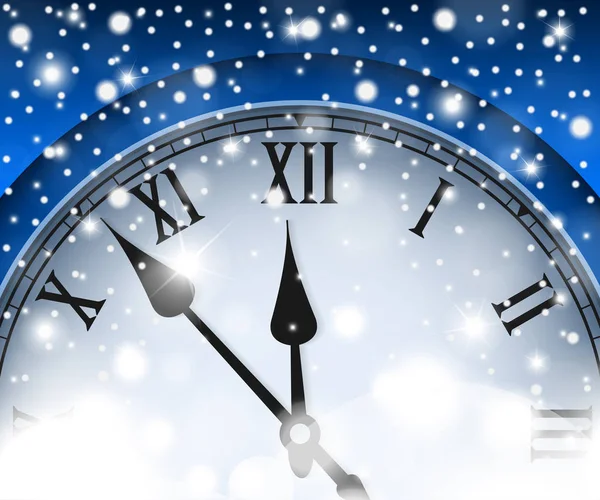 Ano Novo e conceito de Natal com relógio vintage estilo azul. Ilustração vetorial — Vetor de Stock