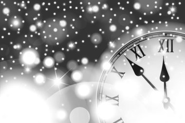 New Year and Christmas concept with vintage clock in black style. Vector illustration clipart