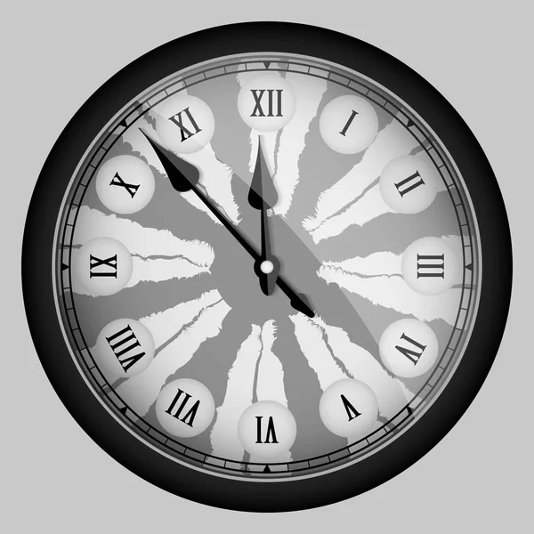 Fekete reális modern óra, elszigetelt fehér. Vektoros illusztráció — Stock Vector