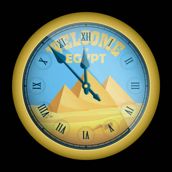 Souvenir "Welkom aan Egypte" realistische klok geïsoleerd op zwart. Vectorillustratie — Stockvector