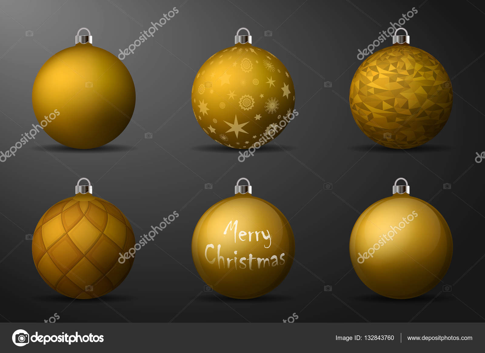 gold christmas balls with silver holders set of isolated realistic decorations on black background - Black And Gold Christmas Ornaments gold christmas balls with silver holders set of isolated realistic decorations on black background - Black And Gold Christmas Ornaments