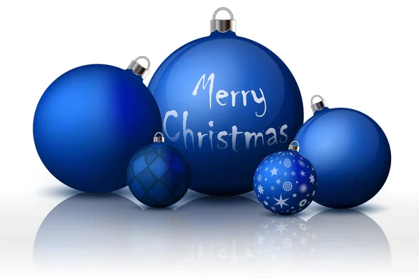 Xmas en nieuw jaar decoraties. Blauwe kerstballen met zilveren houders. Verzameling van geïsoleerde realistische objecten geïsoleerd met reflecties. Vectorillustraties — Stockvector