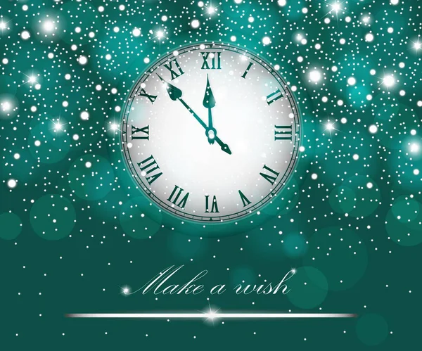 Nouvel An et concept de Noël avec horloge vintage style turquoise. Illustration vectorielle — Image vectorielle