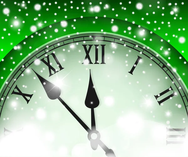Ano Novo e conceito de Natal com estilo verde relógio vintage. Ilustração vetorial — Vetor de Stock