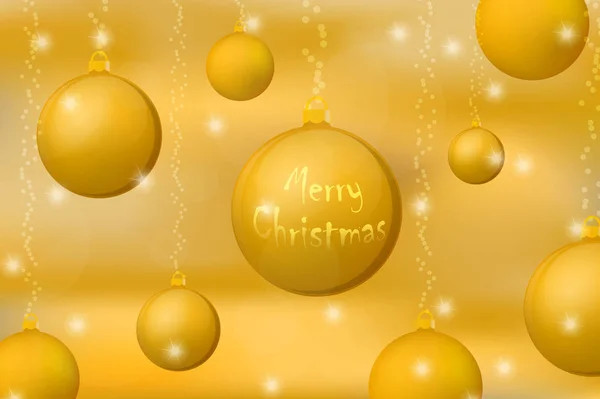 Noël et Nouvel An concept arrière-plan. Boules de Noël en or sur fond doré brillant. Illustrations vectorielles — Image vectorielle