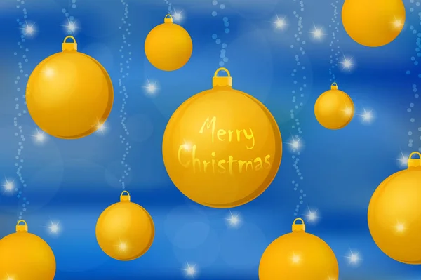 Fondo concepto de Navidad y Año Nuevo. Bolas de Navidad de oro sobre brillante fondo cian. ilustraciones vectoriales — Vector de stock