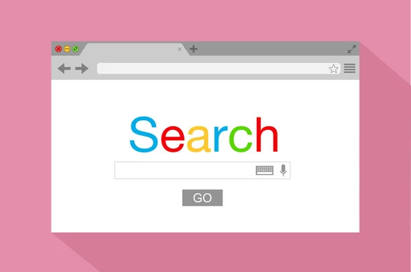 Pembe bir arka plan üzerinde düz stil tarayıcı penceresi. Arama motoru. Hisse senedi vektör çizim