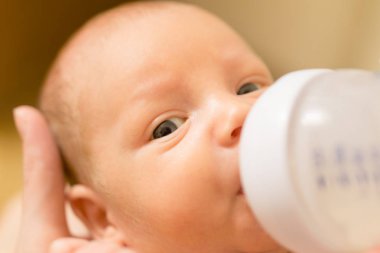 Bir Şişeden içme sütü şirin bebek. Stok fotoğraf