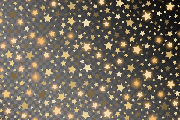 Abstraktes goldenes Sternenfallmuster isoliert auf transparentem Hintergrund. Vektorillustration — Stockvektor