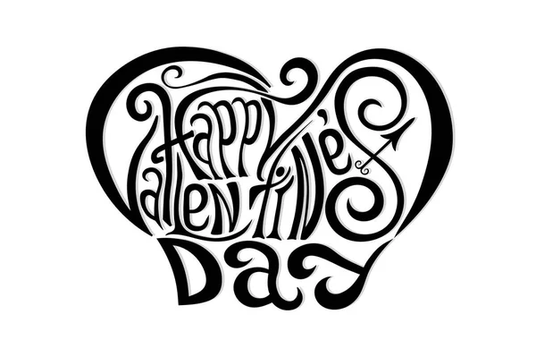 Happy Valentines Day hand tekenen belettering design. Zwart op een witte achtergrond. Vectorillustratie — Stockvector