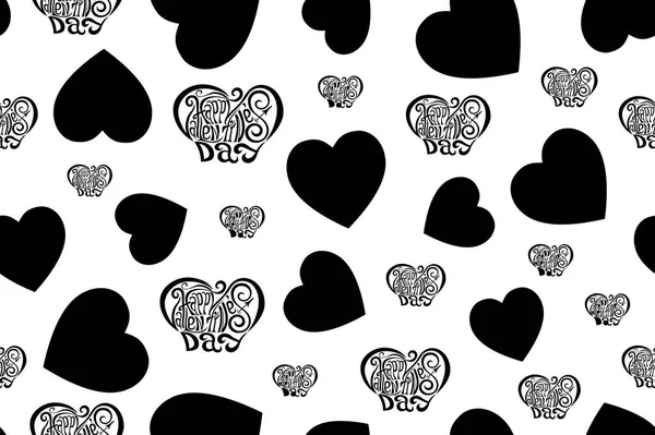Día de San Valentín diseño de patrón sin costuras. Negro sobre fondo blanco. Ilustración vectorial — Archivo Imágenes Vectoriales
