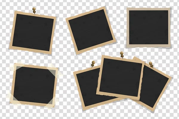 Aantal vierkante oude vintage frames sjabloon met schaduwen geïsoleerd op transparante achtergrond. Vectorillustratie — Stockvector