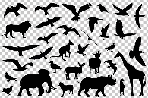 Reihe von Tieren Silhouetten isoliert. Vektorillustration — Stockvektor