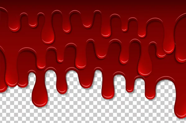 Goteando sangre patrón aislado. Líquido rojo que fluye, goteando mojado, borde de la decoración. Ilustración vectorial — Vector de stock